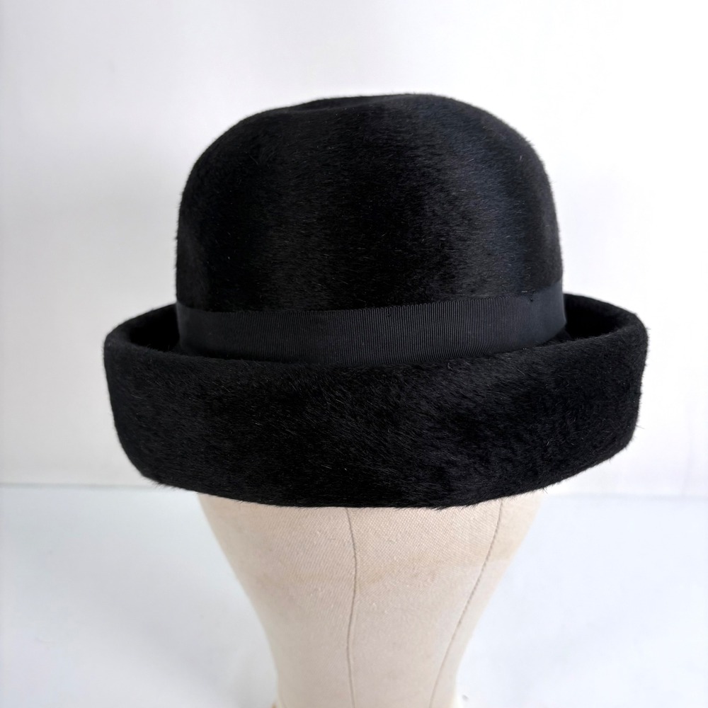 Styled by Coralie Hat Trevi Wool Fur Blank Black Pillbox Grosgrain Ribbon Italy